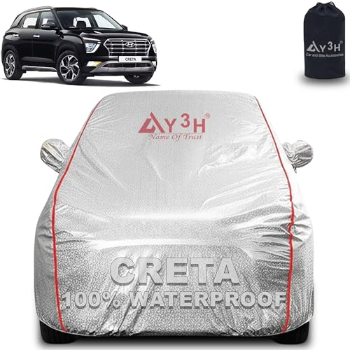 Image of 100% Waterproof Car Cover Compatible with Hyundai Creta 2020 | All Weather, Dust Proof, UV Protective with Mirror Pocket (Silver Magic)