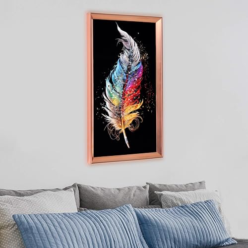 Image of Amazon Brand - Umi Framed Wall Painting, Colourful Feather Design with Crystal Diamonds For Wall Decoration Esthetic Wall Hanging Painting For Living Room Bedroom Housewarming Gift Office - 30x50cm