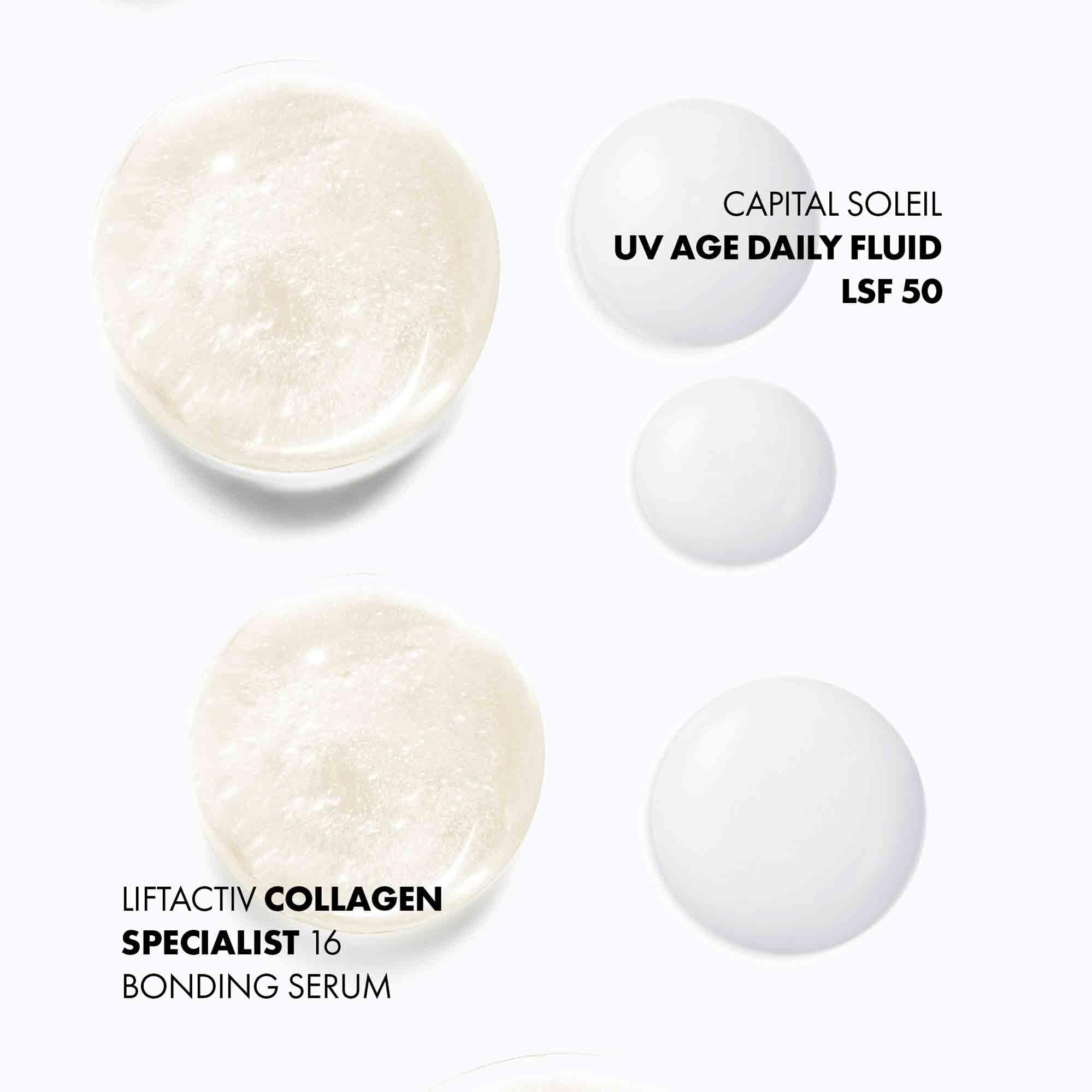 Vichy Set mit Capital Soleil UV Age Daily Fluid und Collagen Specialist 16 Serum, Pflege und Schutz vor lichtbedingter Hautalterung, Mit Peptiden und LSF50+, Für reife Haut, 40 ml + 30 ml