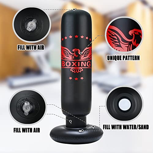Inflatable Punching Bag For Kids 63 Inch Freestanding Boxing Punching Bag For Kids With Gloves, Punching Bag With Stand Adult Bounce Back Boxing Bag For Practicing Karate, Taekwondo, Mma (Red Gloves) #TOP5