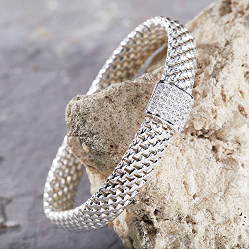 Silpada 'Guardami' Cubic Zirconia Stretch Band Bracelet In Sterling Silver, 6.25" #TOP3