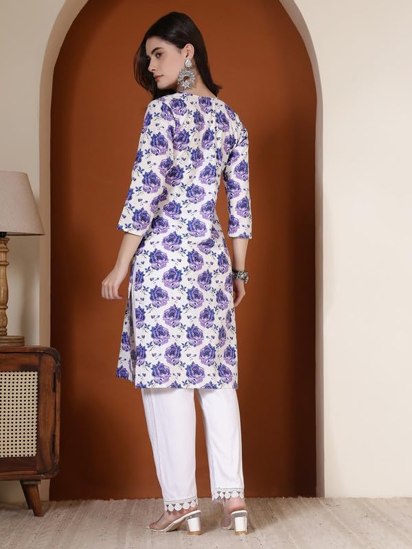 Image of New Cotton Leaf Printed Casual Straight Kurta for Women | Women Formal Kurti