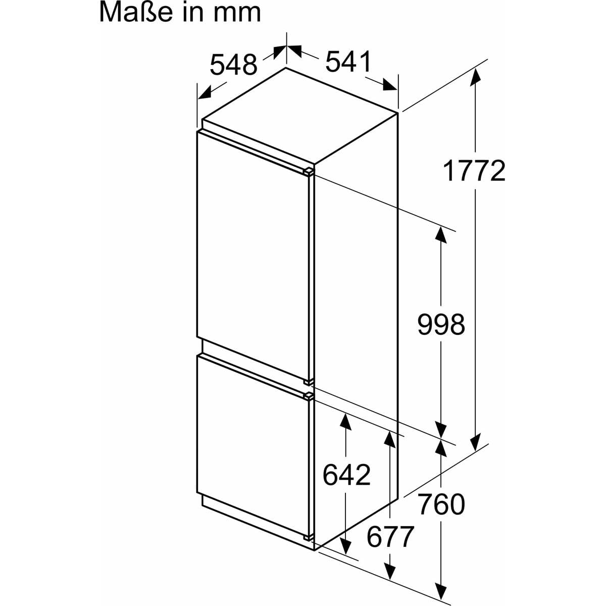 Siemens KI86NVSE0 iQ300 Einbau-Kühl-Gefrierkombination, 177,2 x 54,1 cm Nische, 184 L Kühlen + 76 L Gefrieren, hyperFresh längere Frische, noFrost nie wieder abtauen, FreshSense/Schlepptür