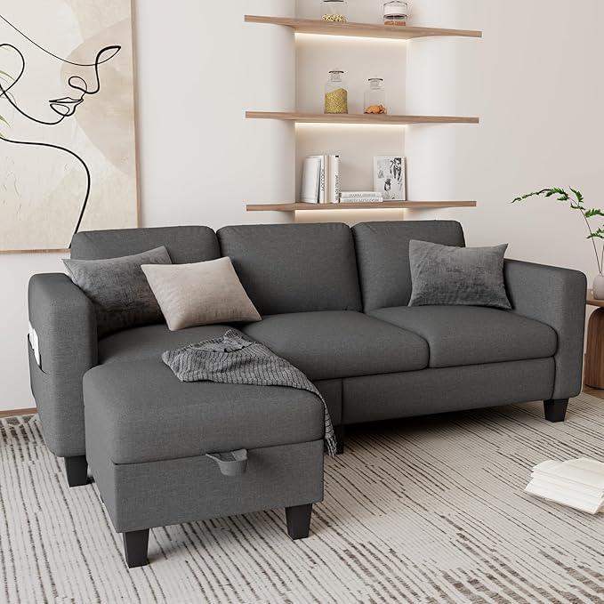 Sofás seccionales para sala de estar, sofá en forma de L de 78 pulgadas, sofá moderno de 3 asientos con almacenamiento otomano convertible para disponible en Yaxa Costa Rica