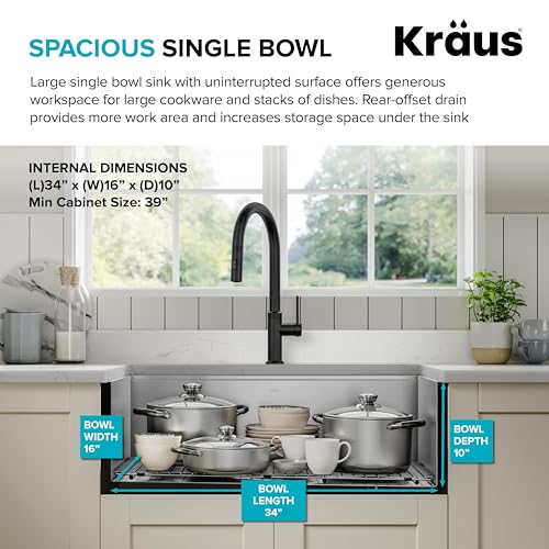 KRAUS Kore 36-Inch Modern Farmhouse Workstation 16 Gauge Single Bowl Stainless Steel Kitchen Sink with Accessories, KWF410-36 - image 4