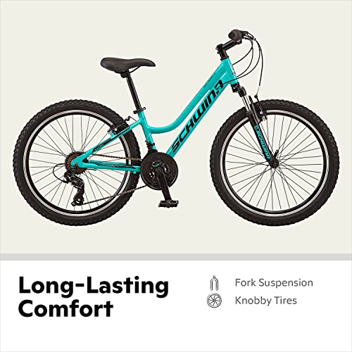 Image of Schwinn High Timber AL Mountain Bike for Youth Boys Girls, 24-Inch Wheels, 21-Speeds, Front Suspension, Aluminum Frame and Alloy Linear Pull Brakes, Teal