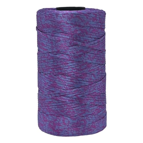Tsuisho 3mm x 218 Yards Flat Polyester Ribbon Yarn for Knitting and Crochet, Polypropylene Macrame Cord for Sun Hats, Bags, Purses, Shoes, Mat, DIY Crafts, Decorative Projects-Blue Mixed Rose Red