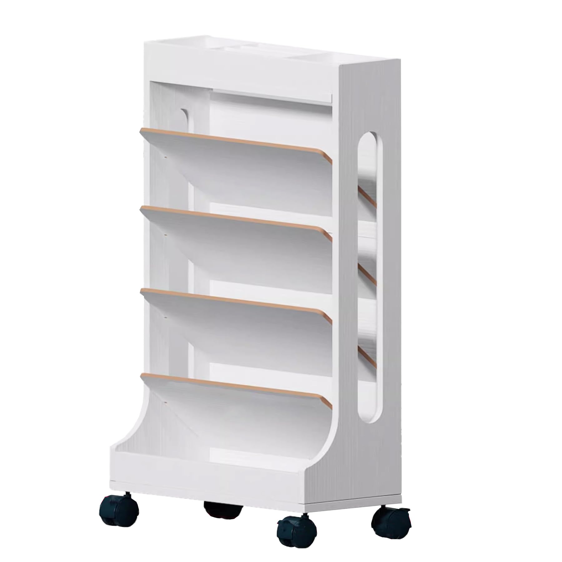 Chariot à livres roulant en bois blanc, étagère durable d'organisation de bureau