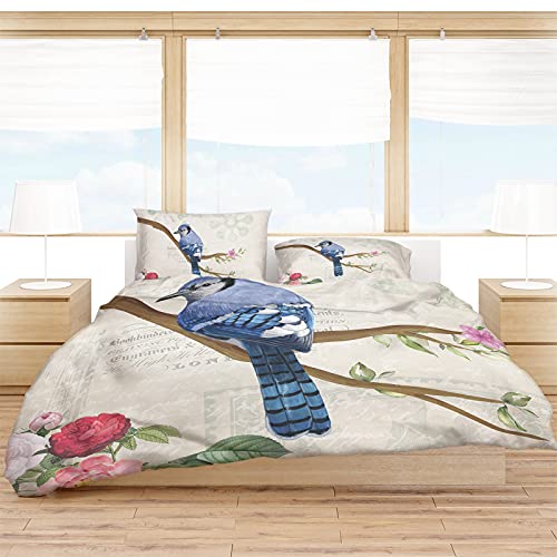 Seven Roses Set Of 4 Bedding Quilt Covers, Blue Jay Bird Tree Branches Spring Floral 4-Piece Bed Sheet Set With Extra Soft Bed Sheets Quilt Cover Pillowcase, Retro Letter Postage Stamp Full #TOP2