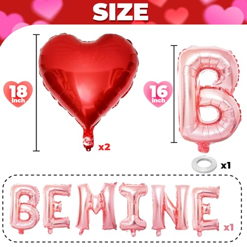 Image of Valentines Day Balloons Decoration, Rose Be Mine and Red Heart Letter Balloons Banner Valentine Balloon Banners for Sweetest Valentine's Day Romantic Be Mine Party Decorations