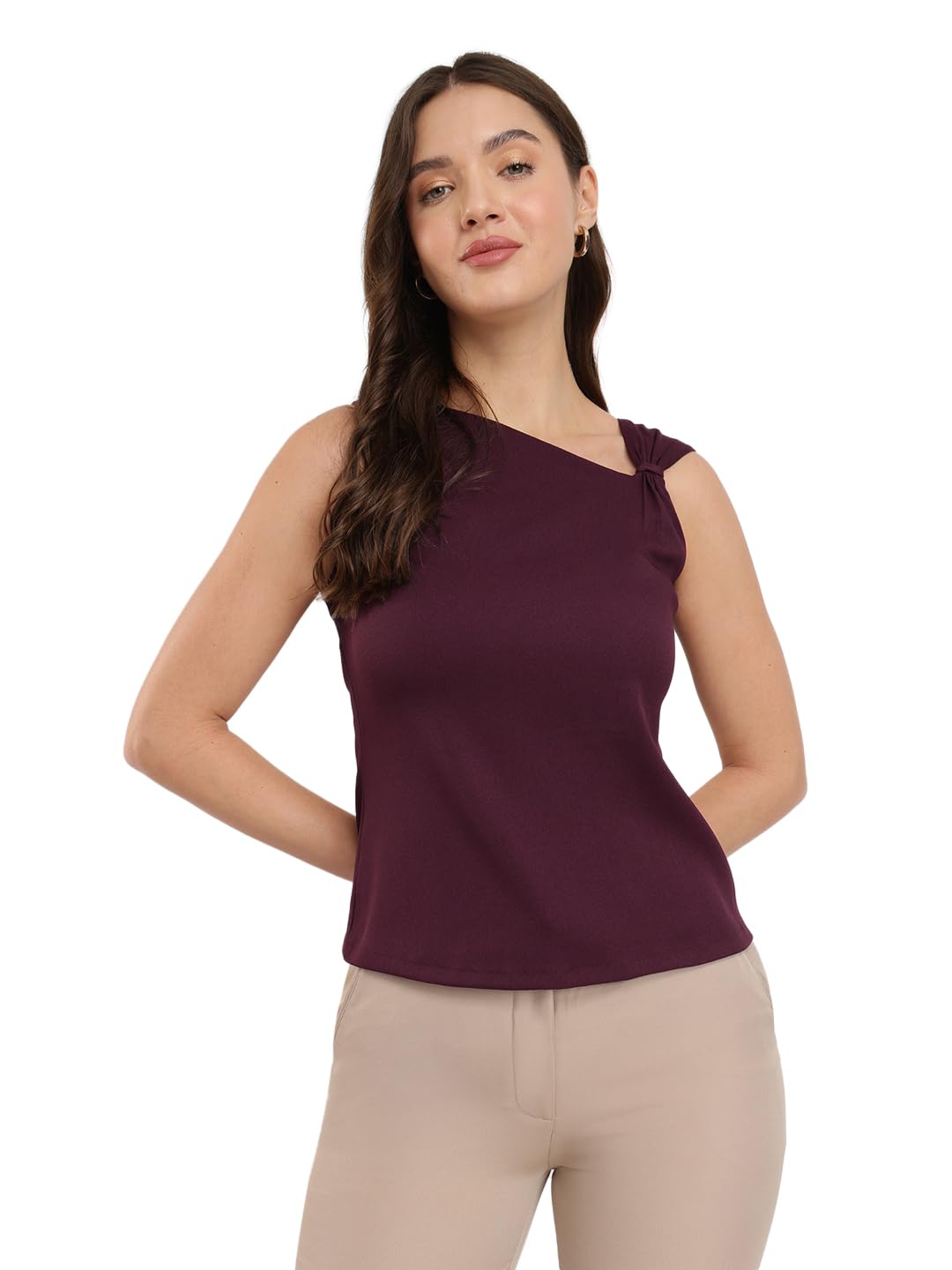 fablestreet Stretchable Asymmetric Neck Top - Burgundy-picture-18