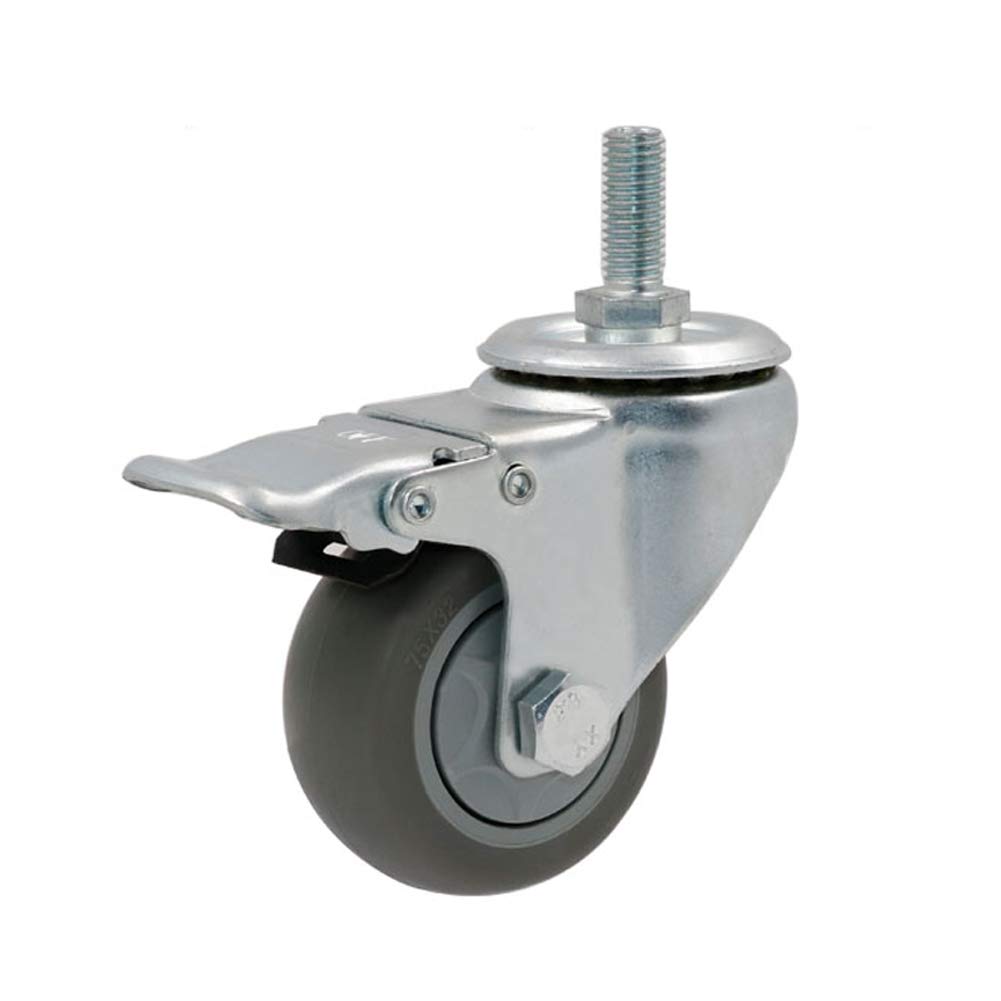 Ruedas giratorias de goma de 3''/4''/5'', rosca M12, resistentes, 300-400 kg, para muebles de hospital, giratorias con freno, silenciosas, de TPR, con doble rodamiento, para sofá cama y banco de traba