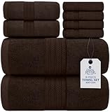 DAN RIVER 8 PC Luxury Bath Towels for Bathroom, 2 Bath, 2 Hand, and 4 Wash Cloths, 600 GSM 100% Ring Spun Cotton Towel Set, Highly Absorbent, Gym, Hotel, and Spa, Brown