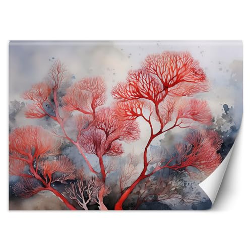 Feeby Papier peint mural - Papier peint 3d - Tableau - Plantes abstraites Rouge - 200x140 cm Decoration murale - Tapisserie murales papier peint - Ville - deco...
