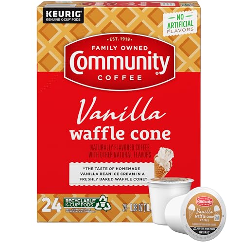 Community Coffee Vanilla Waffle Cone Ice Cream Flavored, 24 Count Coffee Pods, Compatible with...