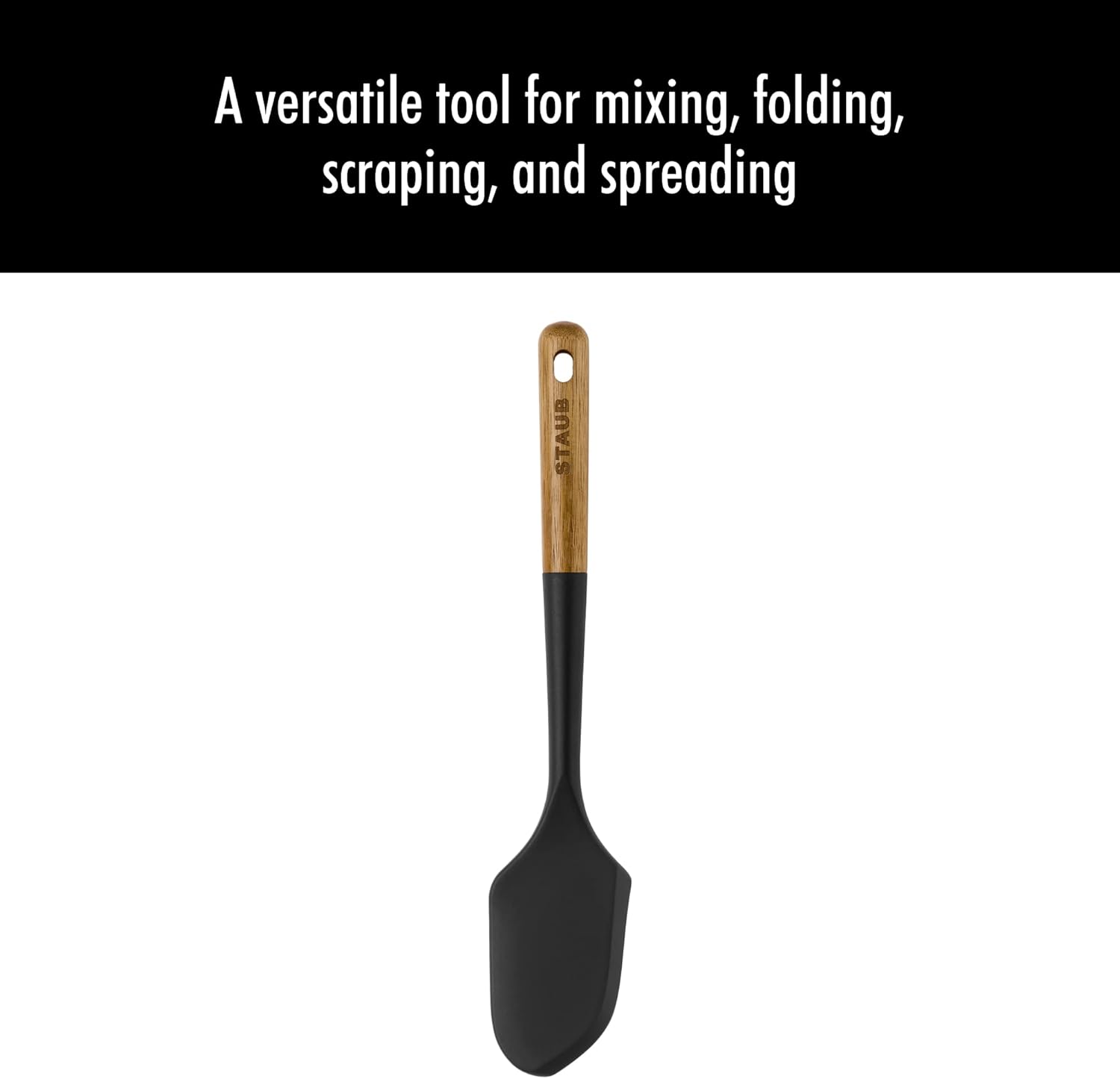 Silicone Spatula for Nonstick Cooking, Black with Acacia Wood Handles