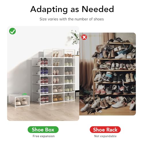 Foluck X-Large Shoe Storage Box, 15 Pack Clear Plastic Stackable Shoe Organizer for Closet, Interlocking Design Shoe Container Bins for Sneakers, Foldable Shoe Rack with Lids, White by Foluck - Used condition - Image 5