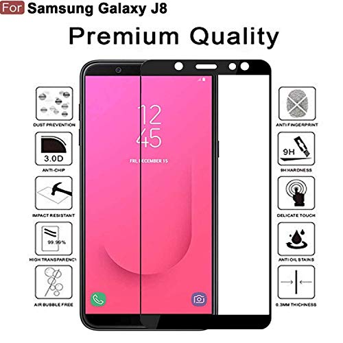 Image of Screen Protector for Samsung Galaxy J8 (Black) Tempered Glass Edge-to-Edge 6D Screen Guard With Installation Kit