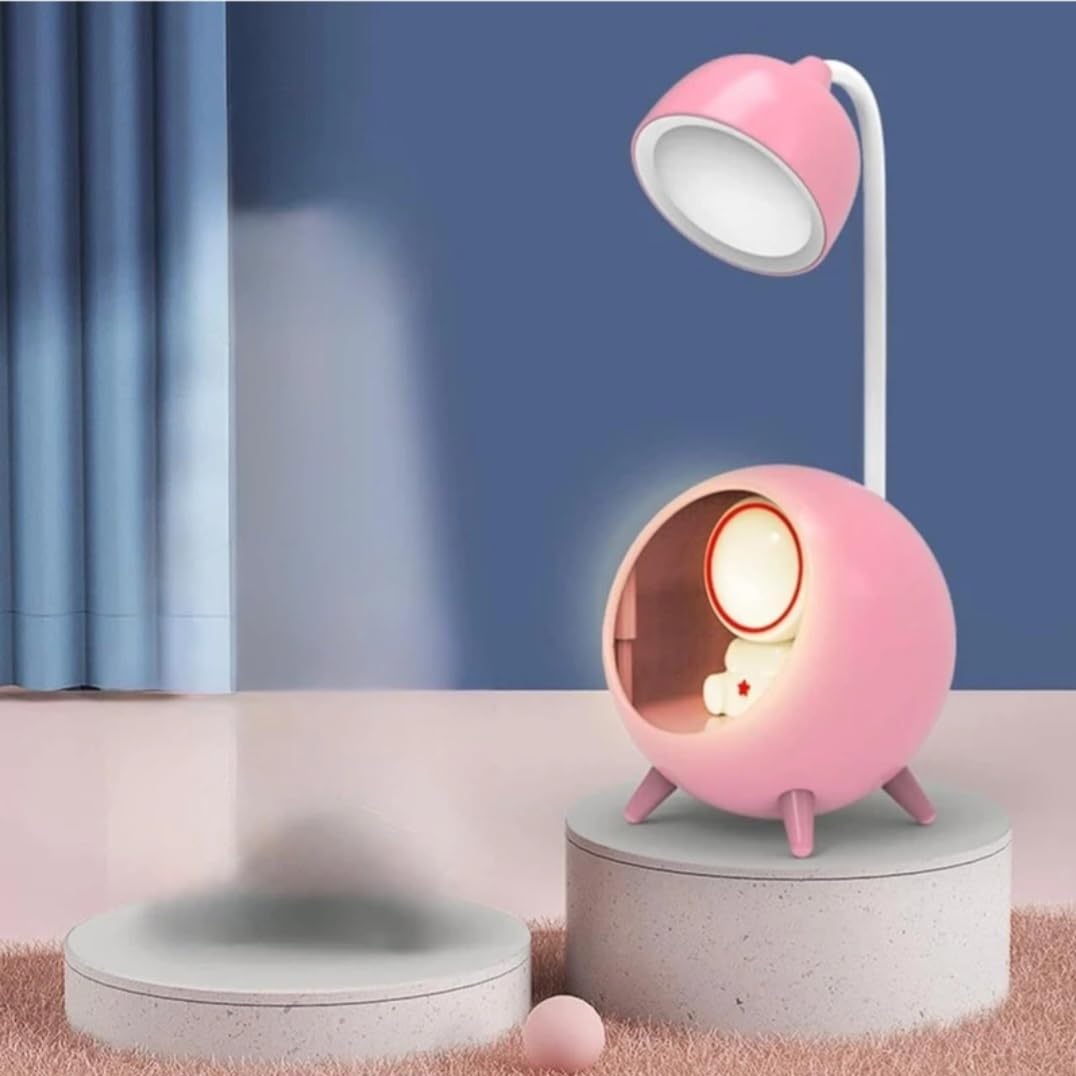 Kids Astronaut LED Desk Lamp with Night Light, Pink | 2-in-1 Design, Flexible Gooseneck, Soft Night Light, Children's Bedroom, USB Powered-image-14