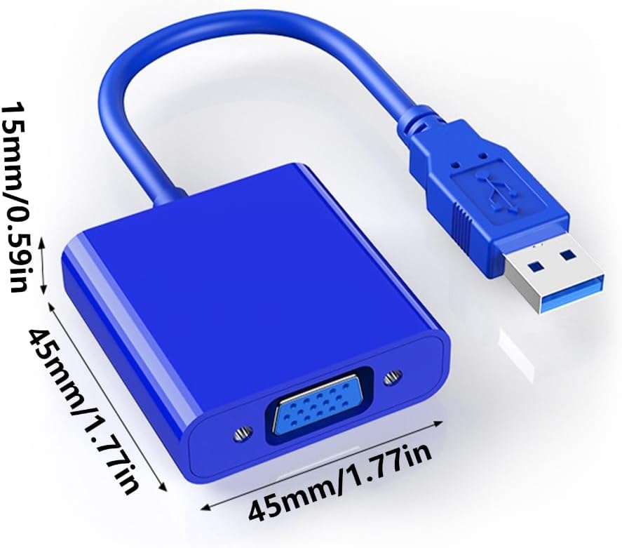 Lightweight USB to VGA Adapter Converter Cable Cord 1920x1080 Clear Projection on Monitors and Projectors