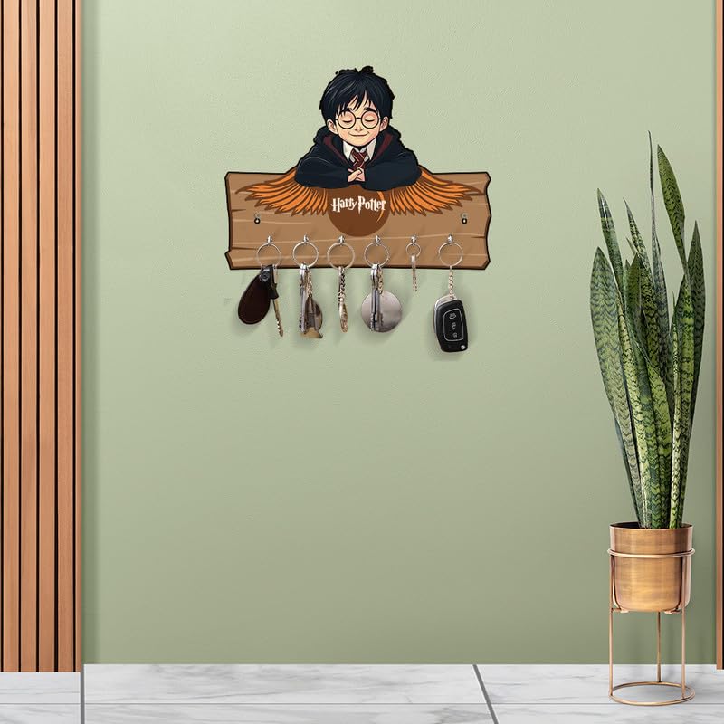 Image of Decorative Harrys Calm Wooden Key Holder for Home Decor Key Hangers Keychain Holder & Key Holder for Wall | No Drilling Required | with 2 Strong Sticker Hooks