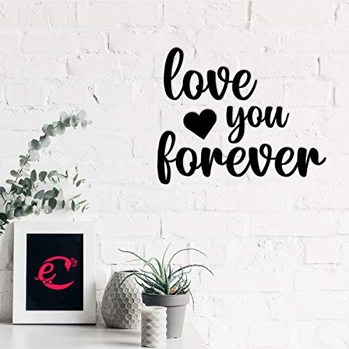 Image of eCraftIndia inchLove You Forever Message Black Engineered Wood Cutout Wall Art Decor - Sweet, Romantic, Sentimental Wall Hanging for Home, Bedroom - Ideal Gift for Anniversary, Valentine's Day, Wedding