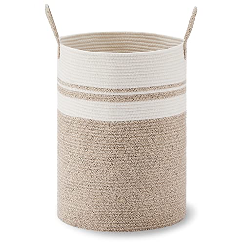 Viposco Large Laundry Hamper, Tall Woven Rope Storage Basket For Blanket, Toys, Dirty Clothes In Living Room, Bathroom, Bedroom - 58L Brown & White #TOP7