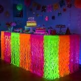 Neon Party Deko Set 2 Stück Bunte fluoreszierende Tabelle Röcke Schwarzlicht Party Deko Disco Par-ty Zubehör Fransenvorhänge für Hochzeit Geburtstag Fasching De-ko