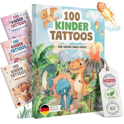 EULENTALER Kindertattoos I Von Pädagogen empfohlen [Dermatest Sehr Gut] I 100 hautfreundliche Tattoos für Kinder mit Dino Motiven I Made in Germany I Mitgebsel Kinder Geburtstag Jungs