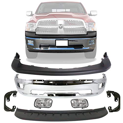 New Front Bumper Chrome Steel+Upper Cover Textured+Lower Valance Air Dam Primed+Fog Lamps+Bracket Right Passenger & Left Driver Side For 2009-2012 Dodge Ram 1500 Direct Replacement 68034055AA New Front Bumper Chrome Steel+Upper Cover Textured+Lower Valance Air Dam Primed+Fog Lamps+Bracket Right Passenger & Left Driver Side For 2009-2012 Dodge Ram 1500 Direct Replacement 68034055AA