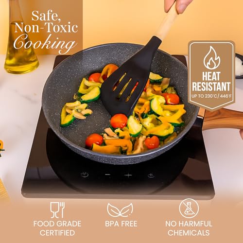 Kitchen Non Stick Cooking Utensils Set – Heat Resistant Silicone Utensils with Wooden Handle – Ladles, Spoons and Spatulas Set – Kitchen Tools & Accessories – 35pcs, Black – by Nuovva - Image 6