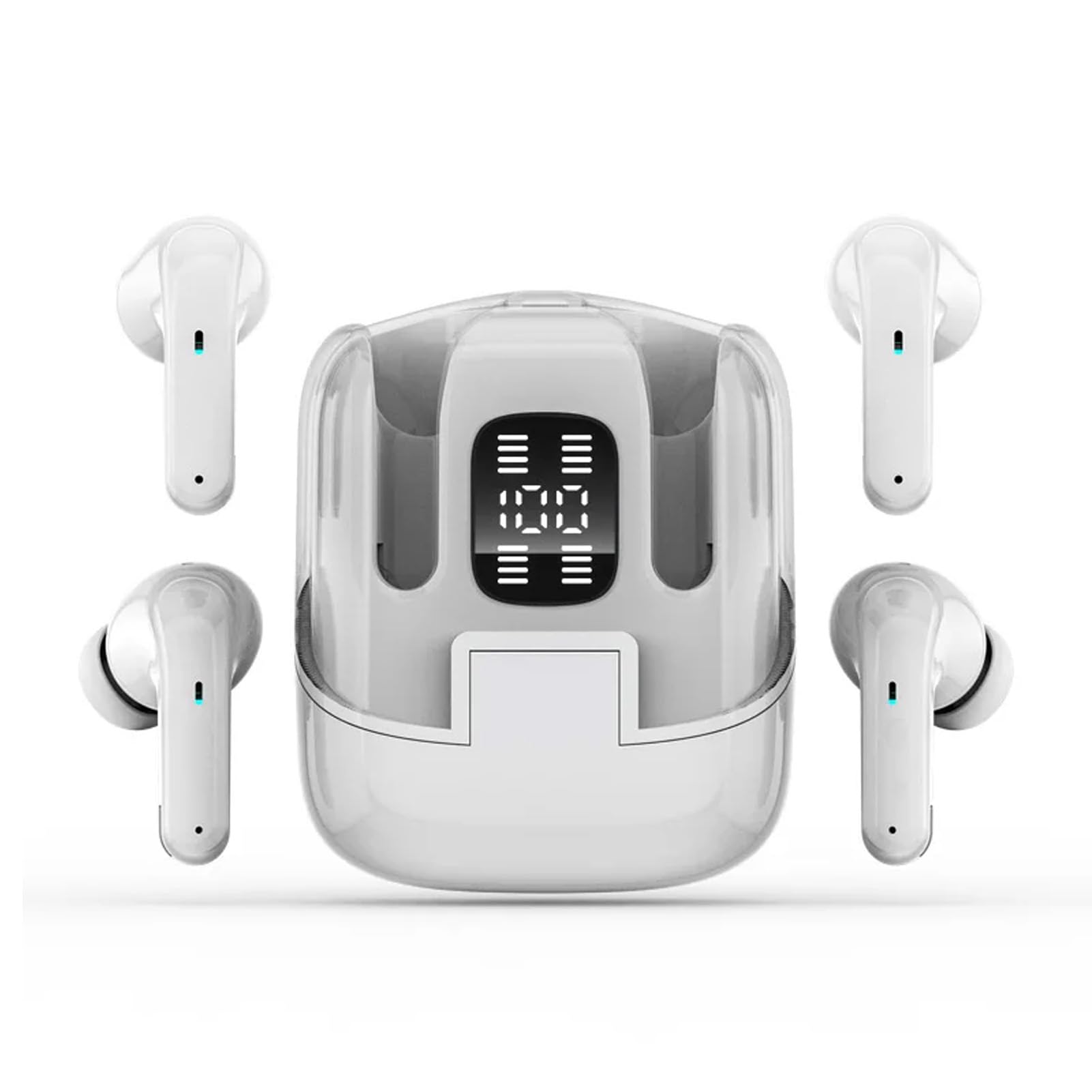 2 Pairs Wireless Earbuds, Wireless Ear Buds HIFI Stereo Headphones with Noise Reduction, Real Time Battery Display, 300mAh Charging Case, Share Music, for Laptop Phones