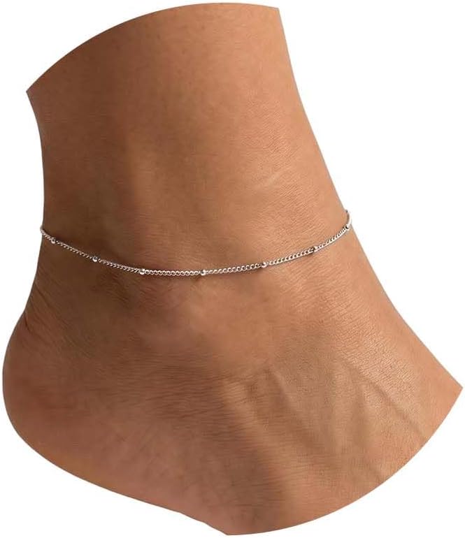 Dainty Ankle Bracelets for Women 18K Gold Plated Waterproof