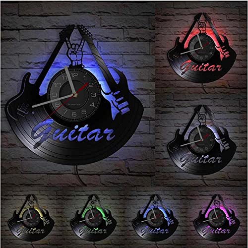 Chitarre elettriche Retro Rock And Roll Disco in Vinile Orologio da Parete Band Music Studio Decor Disco in Vinile Craft Design Moderno Orologio a Tempo