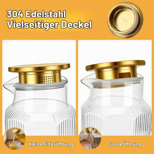 [2-Stück 68 OZ/ 2 Liter] - Achteckiger Glas Karaffe Krug mit Deckel und Auslauf, Klassischer Streifen-Wasserkrug mit Griff… – Ansicht 5