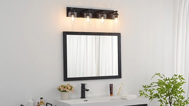 Image of Black Bathroom Light Fixture, 3 Light Matte Black Vanity Light, 18.8 inch Modern Farmhouse Bathroom Lighting Fixtures Over Mirror, with Clear Glass Shade, Vanity Lights for Bathroom, Bedroom, Hallway