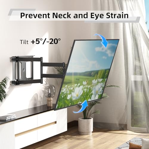 Image of Long Arm TV Wall Mount with 180Swivel and Tilt +5 /-20 Level Adjustment, TV Bracket Screen for TVs 37-75 Inches,Hold up 132LBS,Max VESA 600x400mm