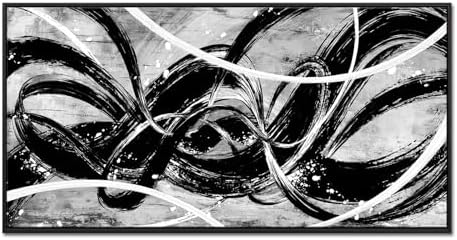 Kalormore Black and White Framed Wall Art Large Size Abstract Painting Print Canvas Artwork for Living Room (Black, L:56" W:28, Framed)