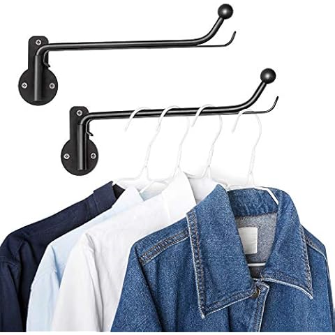 Mkono Wall Mounted Clothes Hanger Rack with Swing Arm Holder Valet Hook Metal Hanging Drying Rack Space Saving for Closet Organizer Laundry Room Bathroom Bedroom, 2 Pack, Black Cover