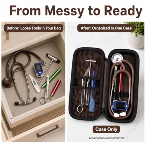 Image of ALKOO Stethoscope Case for 3M Littmann Classic III /Cardiology IV,BrownBlack | for MDF Acoustica Stethoscopes, for Nurses, Doctors, Nursing School Essentials, Students, Clinic, EMS, Travel, Hard Bag Only