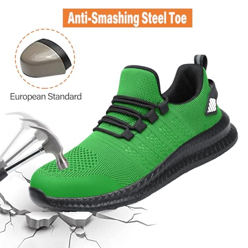 Steel Toe Shoes for Men and Women Comfortable Lightweight Work Safety Shoes Puncture Proof Slip Resistant Indestructible Sneakers Construction Work Utility Shoes Green M11.5