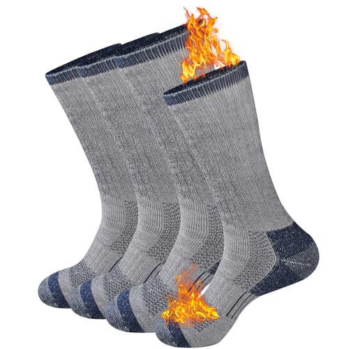 GKX Men's Merino Wool Moisture Wicking Outdoor Hiking Trekking Work Cushion Crew Socks 9-11,10-13