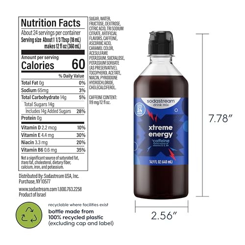 Image of Sodastream Xtreme Energy New Pour Bottle, 14.9 Fl Oz (Pack of 4)