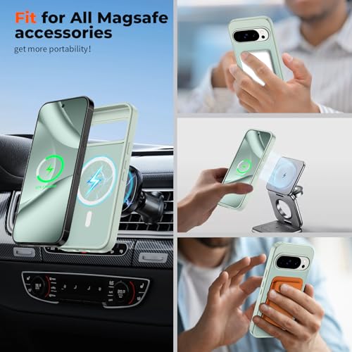 Image of SUPFINE Magnetic for Google Pixel 10 Pro Case /Pixel 10 Case with Screen Protector, (Built-in Magnets) ((Military Grade Drop Protection) Slim Translucent Shockproof Phone Case,Light Green