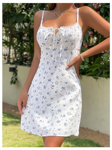 Floerns Women's Floral Print Tie Front Sleeveless Ruched Bust Boho Cami Dress3