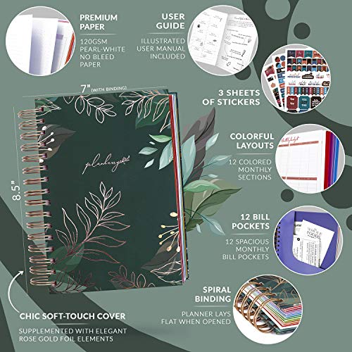 Planberry Budget Planner & Monthly Bill Organizer With Pockets Premium – Home Finance & Bill Payment Organizer – Budgeting Book With Income & Expense Tracker - 7X8.5″ Hardcover (Green Pastures) #TOP1