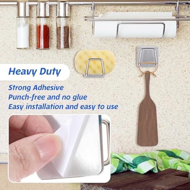 2Pcs Stainless Steel Sponge Holder for Kitchen Sink, Adhesive Kitchen Sink Caddy Sponge Holder, Sponge Drying Rack Dish Scrubber Holder for Dishcloth Scrub Brush Storage Hanger Accessories