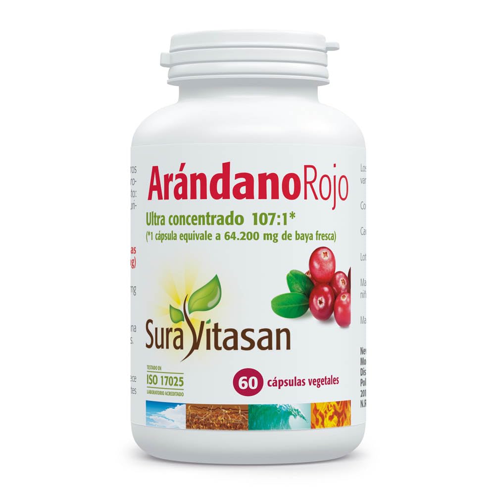 SURA VITASAN Arándano Rojo 60 Cápsulas – Extracto Ultra Concentrado 600 mg 107:1 con PACs y Vitamina C – Salud de las Vías Urinarias y Sistema Inmunitario