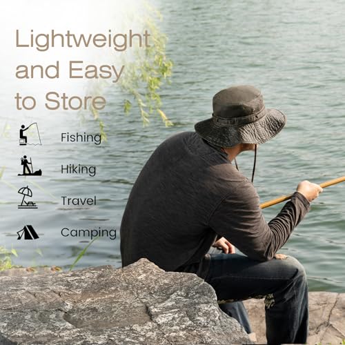 Image of Bucket Hat Wide Brim UV Protection Sun Hat Boonie Hats Fishing Hiking Safari Outdoor Hats for Men and Women
