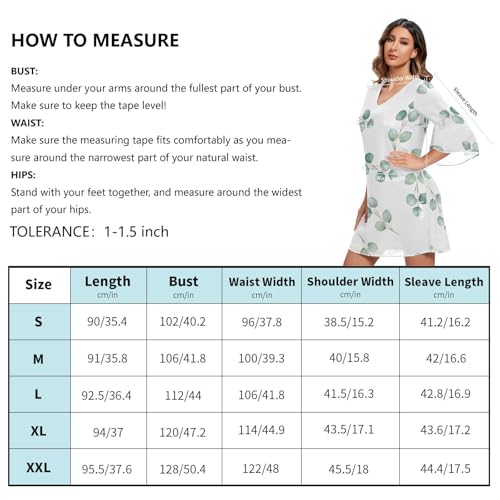 Robe 3/4 manches imprimée feuilles eucalyptus col V blanc